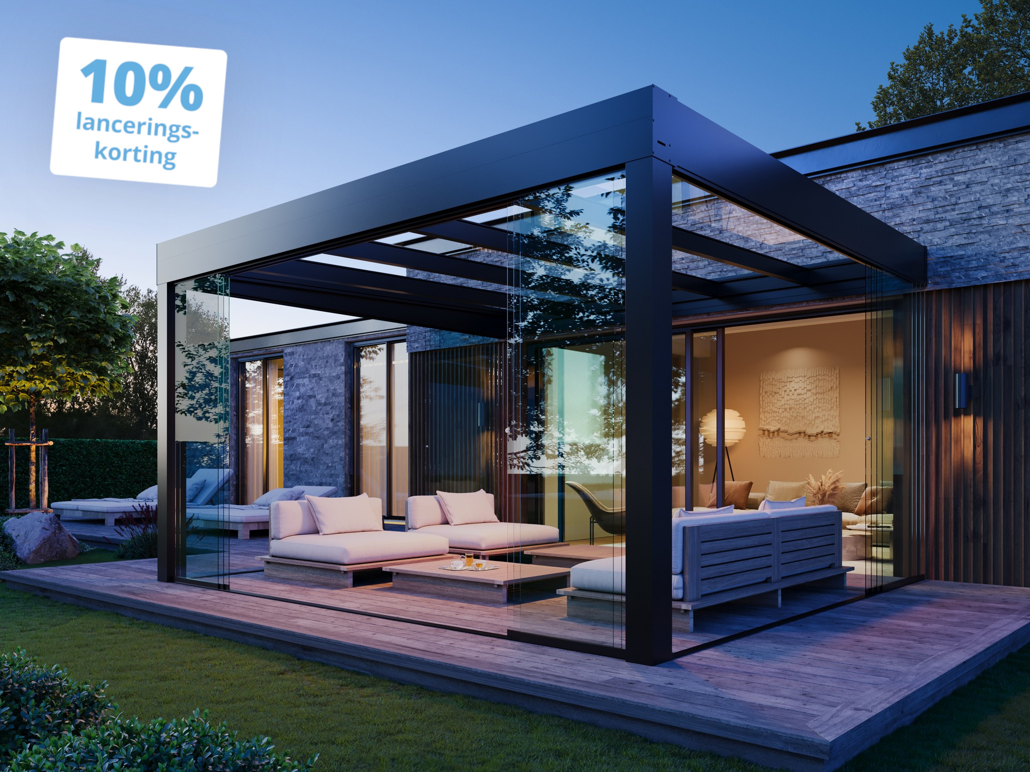 Afbeelding van een carport uit de BOzARC Nova-collectie met een strak, zwart design en rechte uitvoering
